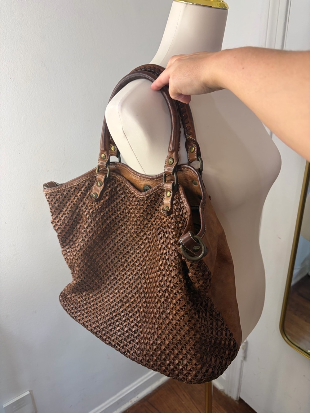 Sundance Woven Leather Tote - Brown